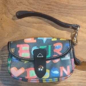 Vintage Dooney & Bourke Multicolor Wristlet with Black Trim - Made In USA